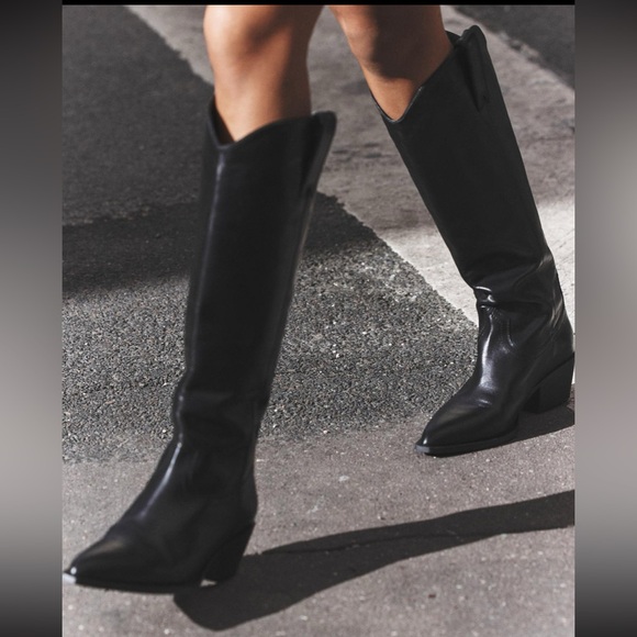 ZARA - Leather Cowboy Boots - Picture 2 of 7